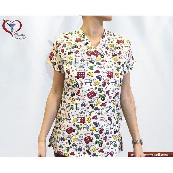 Araba Desenli Beyaz Forma