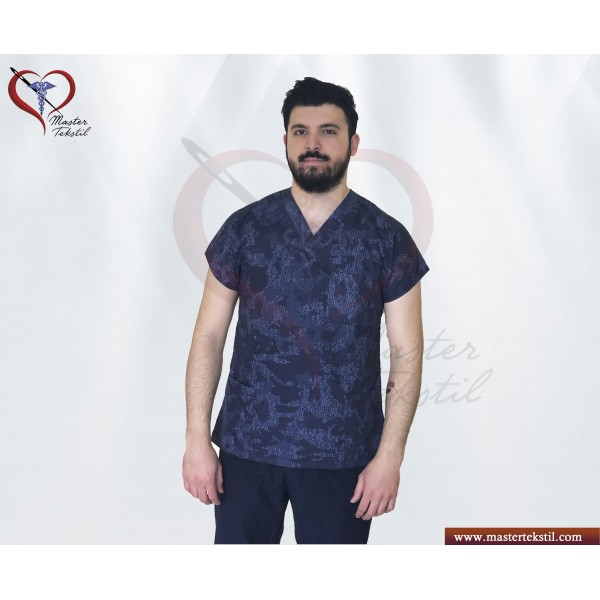 Yazı Desenli Lacivert Forma