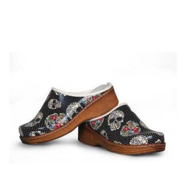 Kuru Kafa Desenli Siyah Tahta Görünümlü Sabo Terlik