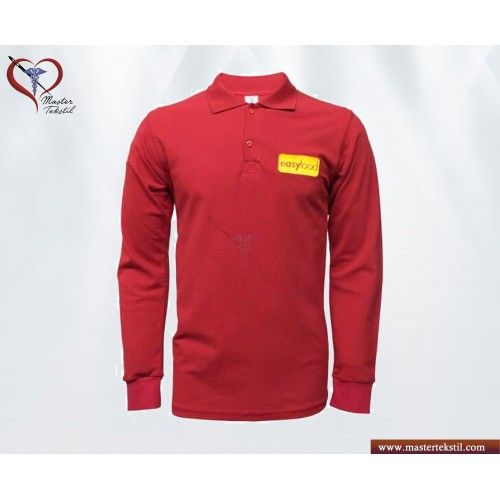 Uzun Kollu Kırmızı Polo Yaka Sweat…